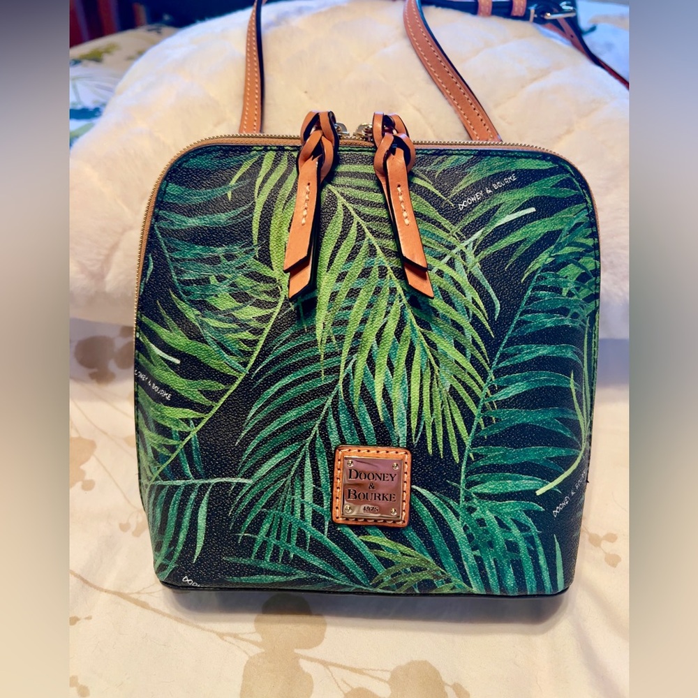 Dooney & Bourke unique palm frond motif crossbody with leather shoulder strap